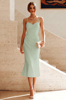 Load image into Gallery viewer, White Ruched Pencil Spaghetti Straps Midi Graduation Dress