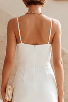 Load image into Gallery viewer, White Ruched Pencil Spaghetti Straps Midi Graduation Dress