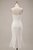 Load image into Gallery viewer, White Ruched Pencil Spaghetti Straps Midi Graduation Dress