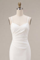 Load image into Gallery viewer, White Ruched Pencil Spaghetti Straps Midi Graduation Dress