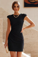 Load image into Gallery viewer, White Satin Ruched Tight Short Graduation Dress with Sleeves