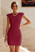 Load image into Gallery viewer, White Satin Ruched Tight Short Graduation Dress with Sleeves