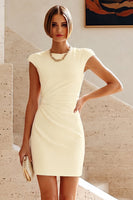 Load image into Gallery viewer, White Satin Ruched Tight Short Graduation Dress with Sleeves