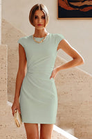 Load image into Gallery viewer, White Satin Ruched Tight Short Graduation Dress with Sleeves
