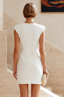 Load image into Gallery viewer, White Satin Ruched Tight Short Graduation Dress with Sleeves