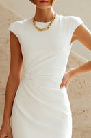 Load image into Gallery viewer, White Satin Ruched Tight Short Graduation Dress with Sleeves