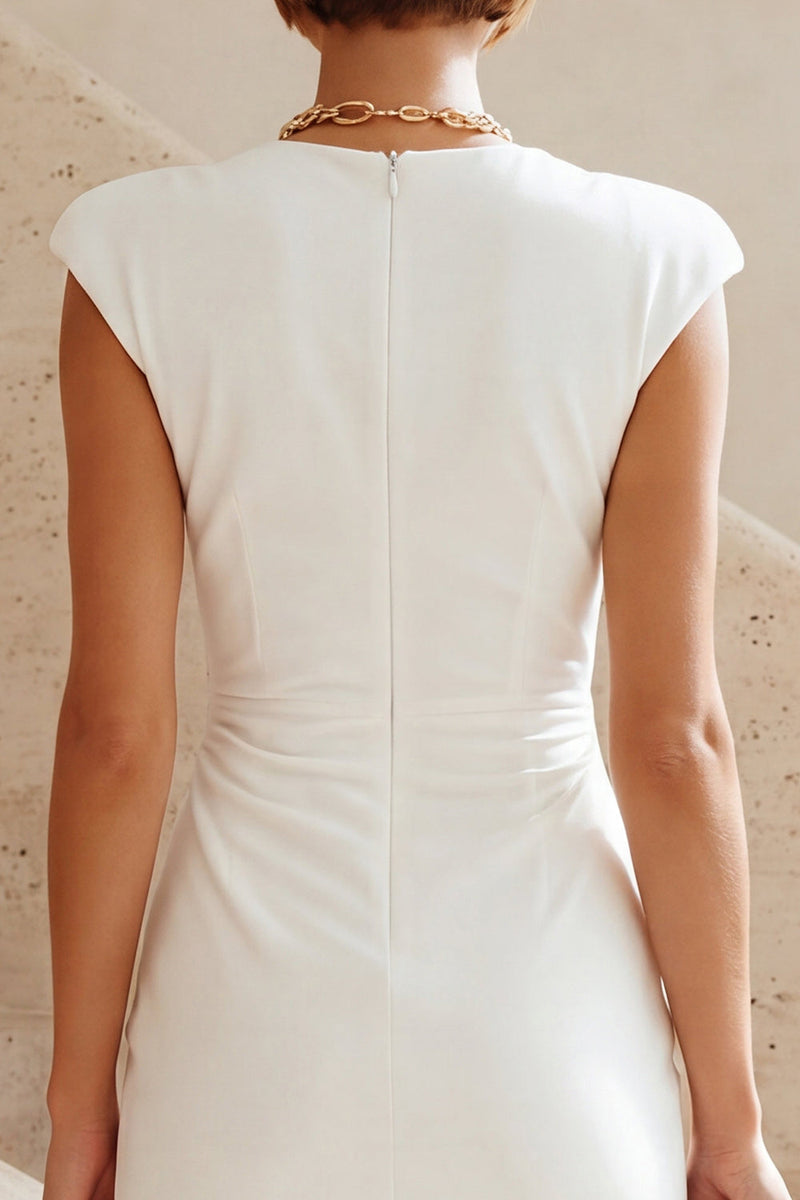 Load image into Gallery viewer, White Satin Ruched Tight Short Graduation Dress with Sleeves