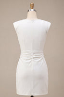 Load image into Gallery viewer, White Satin Ruched Tight Short Graduation Dress with Sleeves