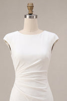 Load image into Gallery viewer, White Satin Ruched Tight Short Graduation Dress with Sleeves