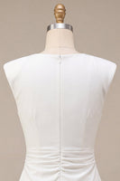 Load image into Gallery viewer, White Satin Ruched Tight Short Graduation Dress with Sleeves