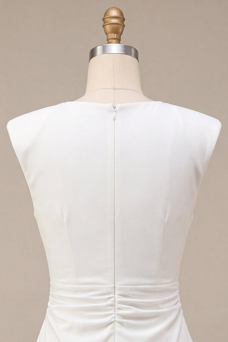 Load image into Gallery viewer, White Satin Ruched Tight Short Graduation Dress with Sleeves