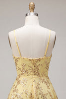 Load image into Gallery viewer, Sparkly Yellow Sequin Spaghetti Straps A-Line Short Cocktail Dress