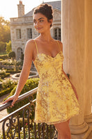 Load image into Gallery viewer, Sparkly Yellow Sequin Spaghetti Straps A-Line Short Cocktail Dress
