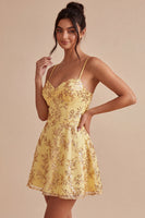 Load image into Gallery viewer, Sparkly Yellow Sequin Spaghetti Straps A-Line Short Cocktail Dress