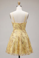 Load image into Gallery viewer, Sparkly Yellow Sequin Spaghetti Straps A-Line Short Cocktail Dress
