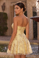 Load image into Gallery viewer, Corset Yellow Sparkly Sequin A-Line Short Cocktail Dress
