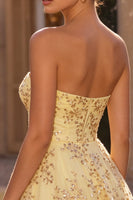 Load image into Gallery viewer, Corset Yellow Sparkly Sequin A-Line Short Cocktail Dress