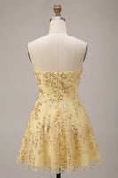 Load image into Gallery viewer, Corset Yellow Sparkly Sequin A-Line Short Cocktail Dress