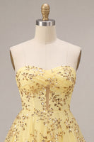 Load image into Gallery viewer, Corset Yellow Sparkly Sequin A-Line Short Cocktail Dress