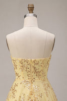 Load image into Gallery viewer, Corset Yellow Sparkly Sequin A-Line Short Cocktail Dress