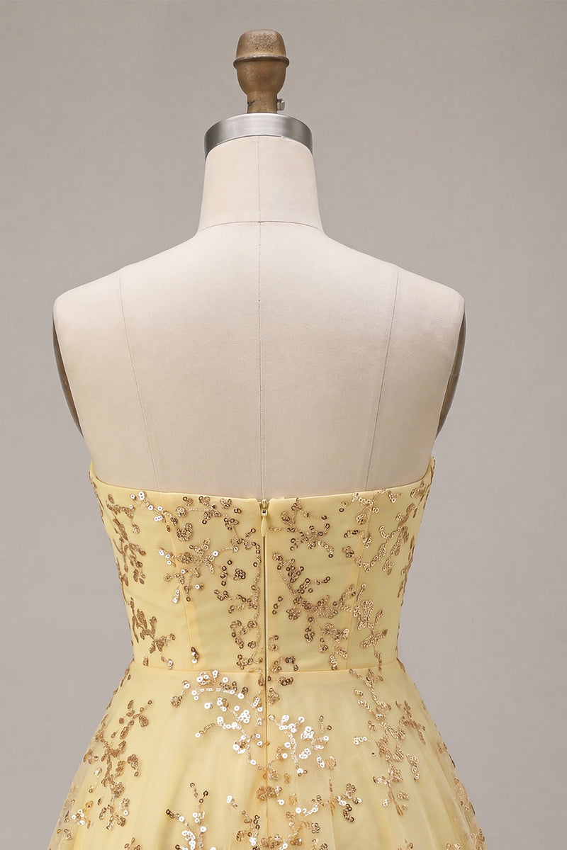 Load image into Gallery viewer, Corset Yellow Sparkly Sequin A-Line Short Cocktail Dress