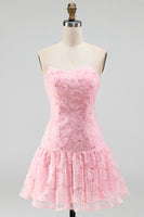 Load image into Gallery viewer, Floral Pink Beaded A-Line Short Cocktail Dress
