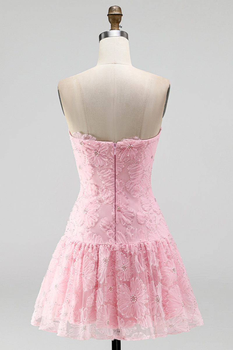 Load image into Gallery viewer, Floral Pink Beaded A-Line Short Cocktail Dress
