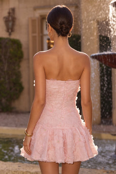 Floral Pink Beaded A-Line Short Cocktail Dress