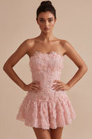 Load image into Gallery viewer, Floral Pink Beaded A-Line Short Cocktail Dress