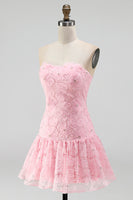 Load image into Gallery viewer, Floral Pink Beaded A-Line Short Cocktail Dress