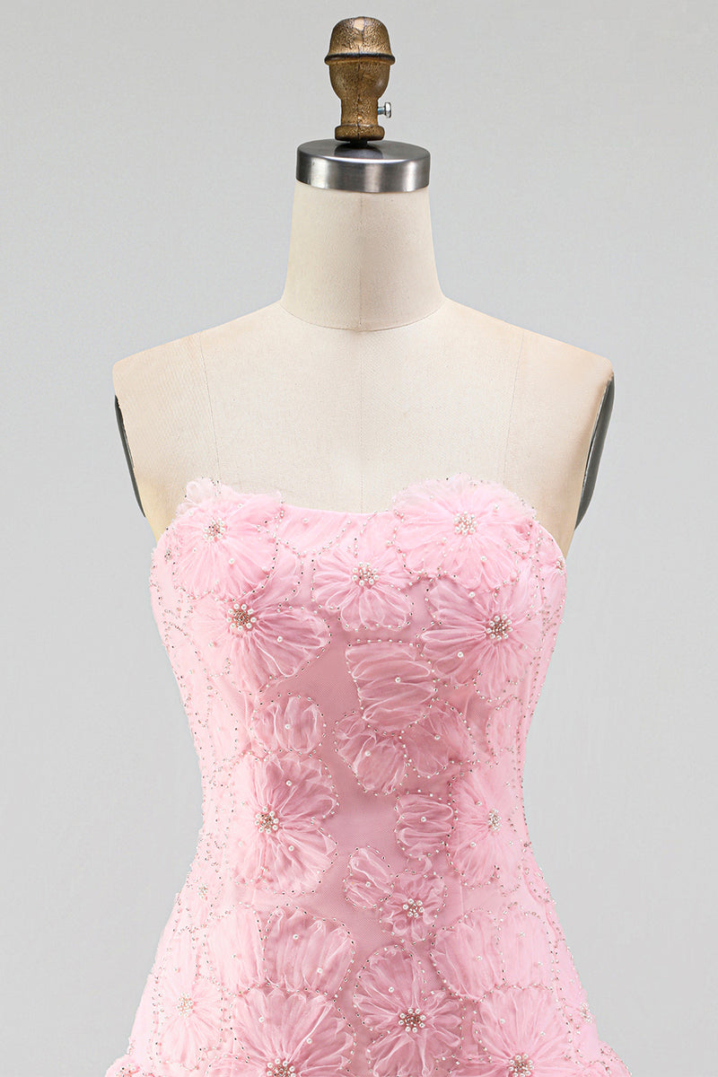 Load image into Gallery viewer, Floral Pink Beaded A-Line Short Cocktail Dress