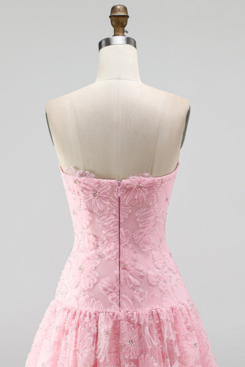 Load image into Gallery viewer, Floral Pink Beaded A-Line Short Cocktail Dress