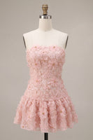 Load image into Gallery viewer, Floral Pink Beaded A-Line Short Cocktail Dress