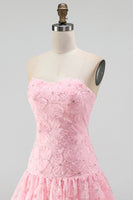 Load image into Gallery viewer, Floral Pink Beaded A-Line Short Cocktail Dress