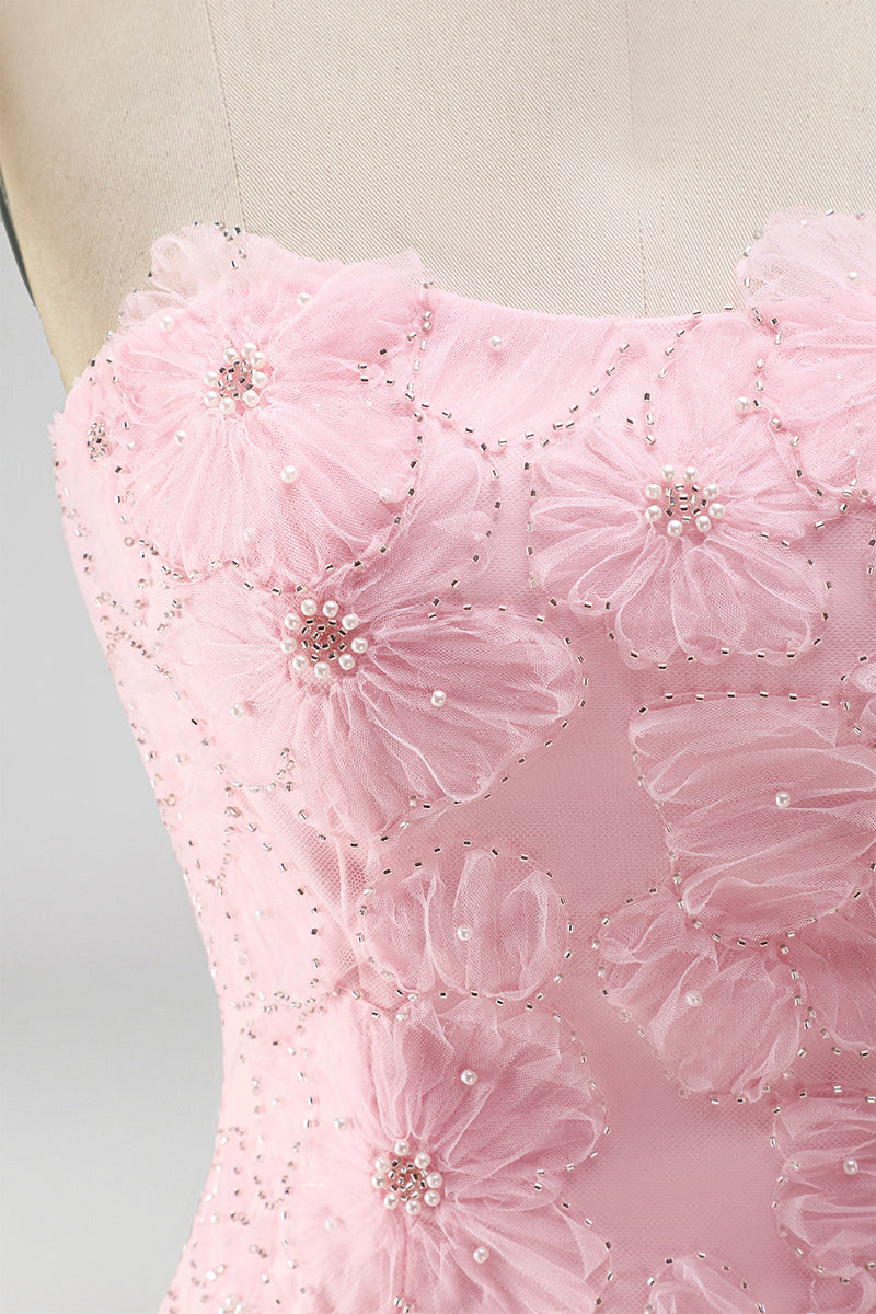 Load image into Gallery viewer, Floral Pink Beaded A-Line Short Cocktail Dress
