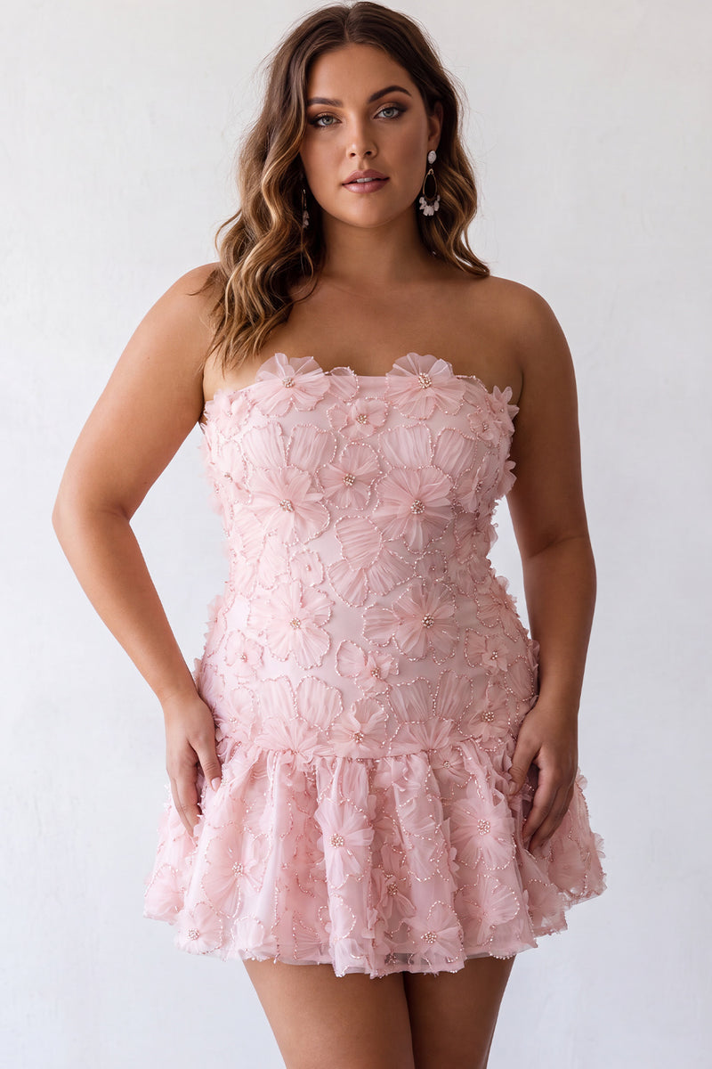 Load image into Gallery viewer, Floral Pink Beaded A-Line Short Cocktail Dress