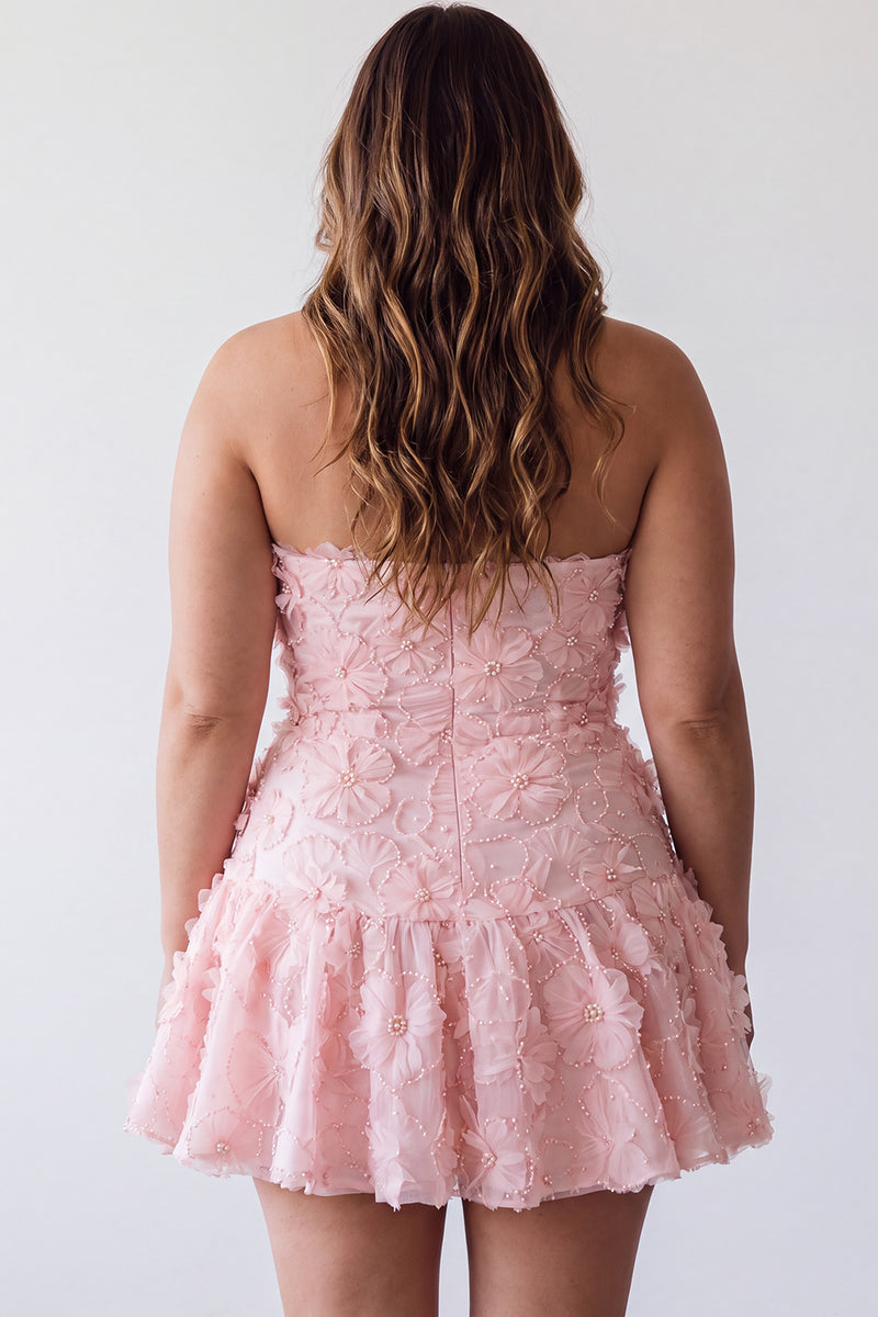 Load image into Gallery viewer, Floral Pink Beaded A-Line Short Cocktail Dress