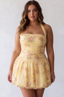 Load image into Gallery viewer, Floral Yellow Halter A-Line Short Corset Cocktail Dress