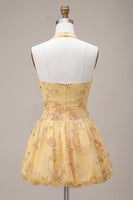 Load image into Gallery viewer, Floral Yellow Halter A-Line Short Corset Cocktail Dress