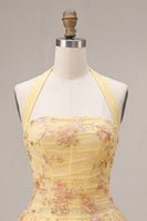 Load image into Gallery viewer, Floral Yellow Halter A-Line Short Corset Cocktail Dress