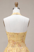 Load image into Gallery viewer, Floral Yellow Halter A-Line Short Corset Cocktail Dress