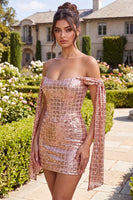 Load image into Gallery viewer, Sparkly Champagne Sequin Tight Short Cocktail Dress