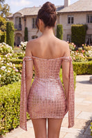 Load image into Gallery viewer, Sparkly Champagne Sequin Tight Short Cocktail Dress