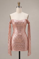 Load image into Gallery viewer, Sparkly Champagne Sequin Tight Short Cocktail Dress
