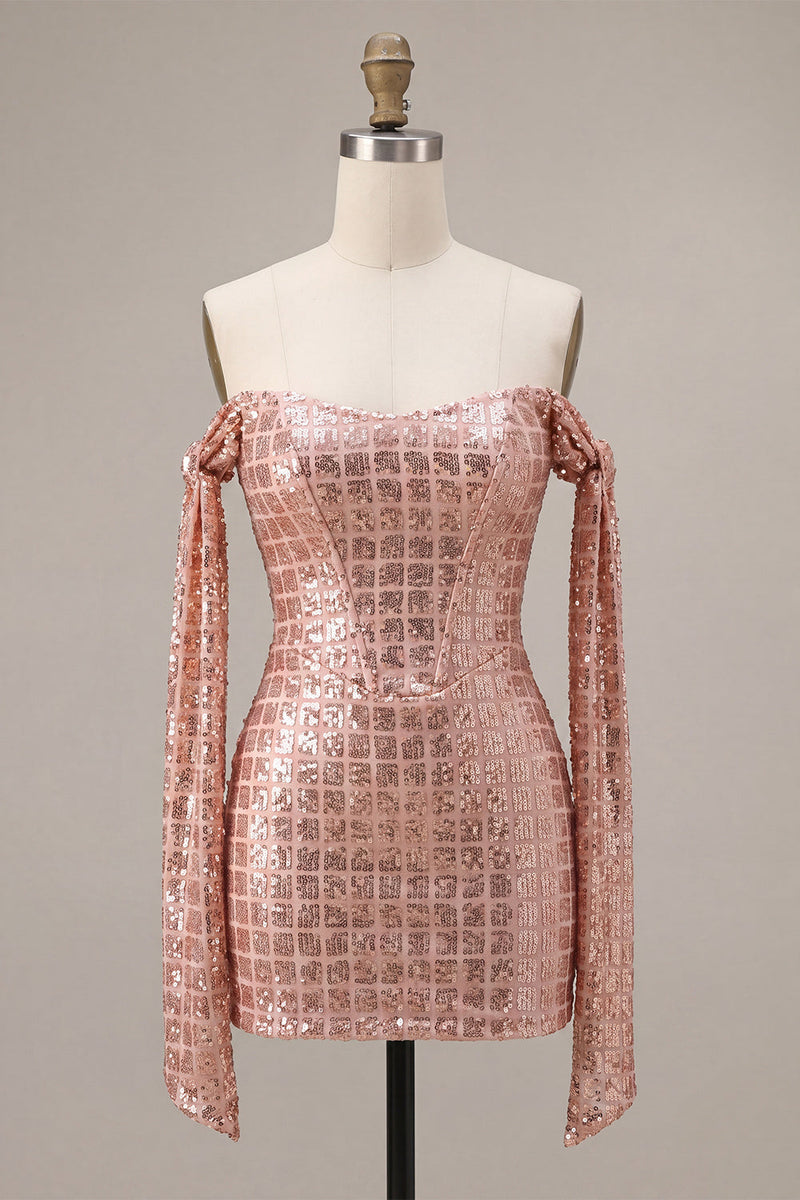 Load image into Gallery viewer, Sparkly Champagne Sequin Tight Short Cocktail Dress