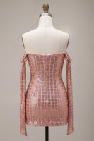 Load image into Gallery viewer, Sparkly Champagne Sequin Tight Short Cocktail Dress