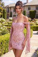 Load image into Gallery viewer, Sparkly Champagne Sequin Tight Short Cocktail Dress