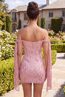 Load image into Gallery viewer, Sparkly Champagne Sequin Tight Short Cocktail Dress