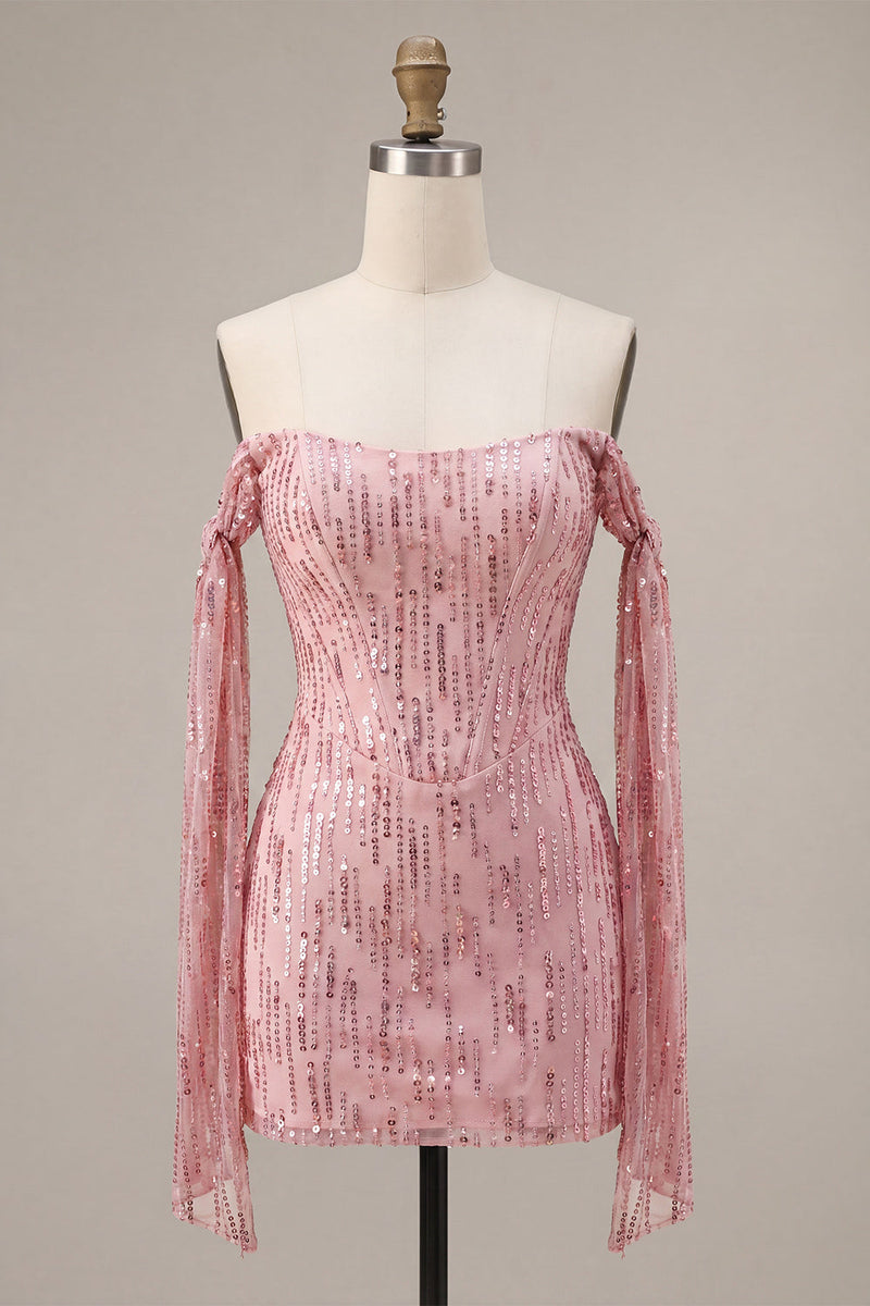 Load image into Gallery viewer, Sparkly Champagne Sequin Tight Short Cocktail Dress