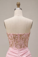 Load image into Gallery viewer, Sparkly Pink Ruched Corset Short Cocktail Dress with Rhinestones